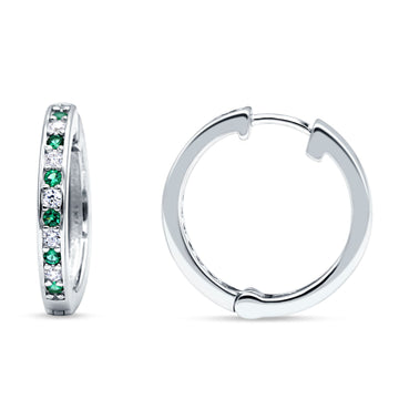 Minimalist Huggie Hoop Earrings Simulated Green Emerald 925 Sterling Silver Wholesale
